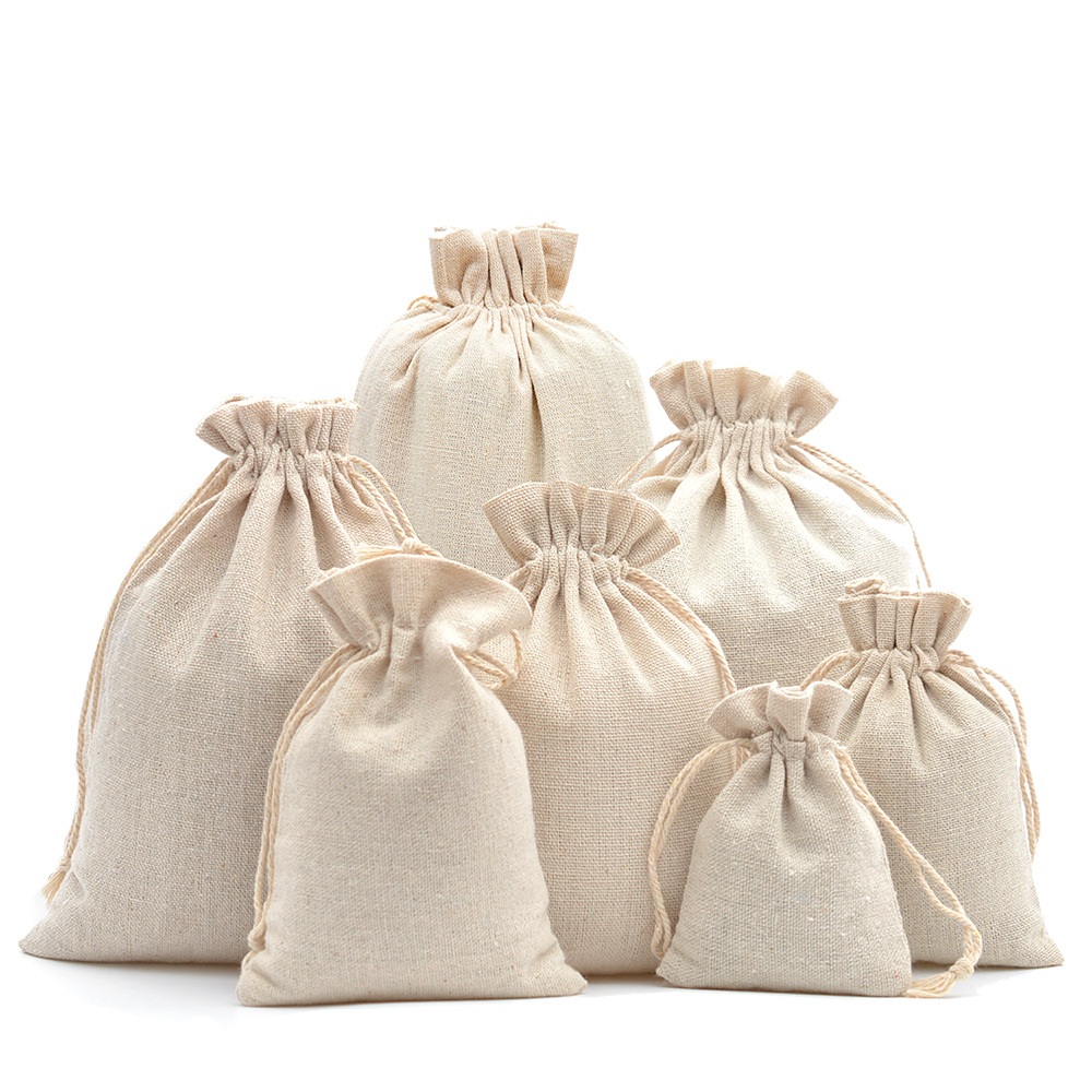 Linen Bag Bulk - 10 Chiếc Cotton Linen Dây Rút